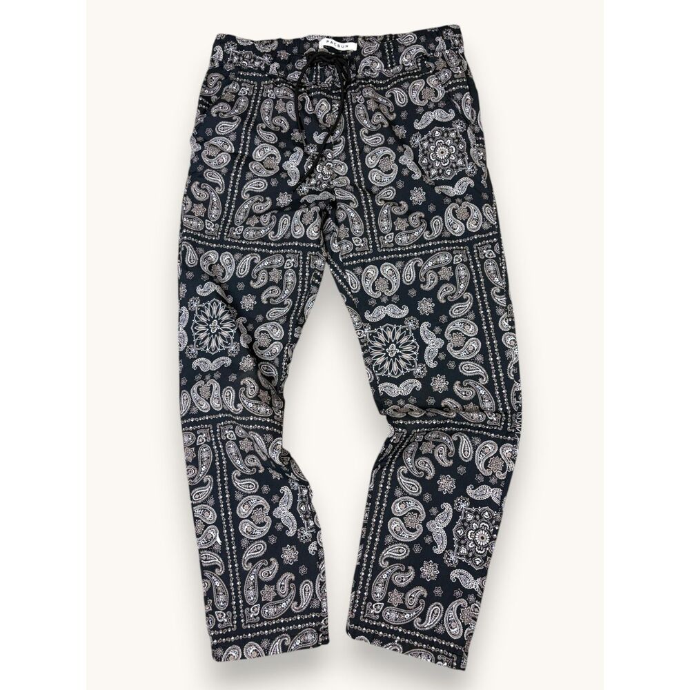 PacSun Men's Black Paisley Tapered Drawstring Pants Bandana Print Streetwear M